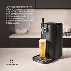 Klarstein FrostBrew Tireuse à Bière - Système de Pression CO₂ Fûts 5L Refroidissement Thermoélectrique 3-12°C Levier de Tirage Noir/Or