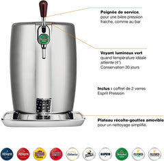 Krups BeerTender Silver et chrome Machine à bière Pression pour la maison Tireuse à bière Pompe à bière Coffret 2 verres YY2931FD