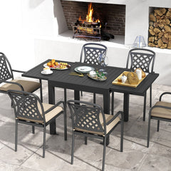 Table de Jardin Extensible en Aluminium Ajustable de 80 160 CM Table Manger Extrieure Plateau Lattes pour 4-6 Personnes Gris Fonc -