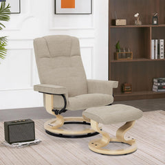 M MCombo Fauteuil Relax avec Pouf, Fauteuil TV pivotant à 360° avec Fonction Chaise Longue, Fauteuil TV supportant jusqu'à 120 Kg, Fauteuil de Repos pour Le Salon, 9019 (Tissu, Beige)