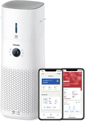 Philips Purificateur d'air et humidificateur 2 en 1 Séries 3000, 131 m2, Filtres NanoProtect HEPA et à charbon actif éliminant 99,97% des particules invisibles, Blanc (AC3737/10)