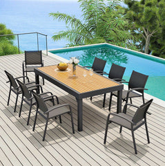 Table de jardin extensible en aluminium 12 places effet bois (200/320 x 100 cm) Murano Gris anthracite - Action-sport36 -