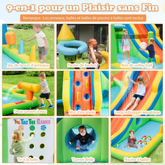 Toboggan Aquatique Gonflable Gant pour Enfants Piscine claboussures sures Mur D'escalade Canons Eau Lancer D'anneaux Cerceau (sans Souffleur) Multicolore -