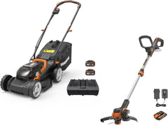 Pack Pro+ Tondeuse à Gazon 40V 460m² + Coupe-Bordures 20V + 2 Batteries 4Ah et 1 Batterie 2Ah + Chargeur Double et Chargeur Simple (Idéal pour l'Entretien du Jardin)
