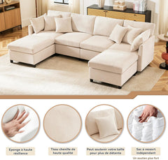 Seyakany Canapé d'angle Convertible,canapé Convertible 4 Places,en Tissu Chenille avec Repose-Pieds Amovible,canapé Quatre Places en L en U,adapté à la Maison,au Salon,à l'appartement