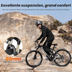 Touroll U1 Vélo Électrique, 26"/29" Vélo Électrique en Montagne pour Adulte, VTT électrique 250 W, Batterie Amovible 13AH, Autonomie 65 km, E-Bike 21 Vitesses