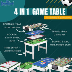 Leomark Table 4 Jeux en 1 - Billard, babyfoot, Hockey de Table et ping-Pong Table à Jouer Multifonction Table multijeux Dim: 120 x 61 x 82 (Hauteur) cm