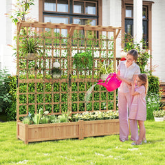 Jardinire avec 2 Treillis 2 Bacs Toit Suspendu en Bois Lit de Jardin Surlev avec 4 Trous de Drainage 180 x 48 x 183 cm Orange -