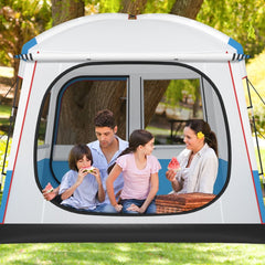 Tente de Camping pour 5 Personnes Tente Dôme Étanche avec Porte et Fenêtres en Maille Sac de Transport 248x248x230cm Bleu + Blanc -
