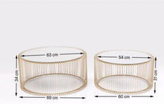 Kare Design Tables Basses Wire, Lot de 2, Laiton/Miroir, Rond, Acier, Plateau de Table en Verre, Diamètre 70/60cm, Style Moderne, Élégante, Table Basse Salon, Deco Intérieur, Décoration Chambre