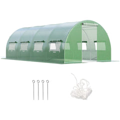 Serre de Jardin Tunnel Cadre en Acier Galvanisé Robuste Serre Tunnel Coupe-vent avec Cerceau 8 Fenêtres Enroulables Vert -