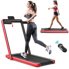 Tapis de Course Pliable 0,75HP Double Affichage LED APP et Télécommande Vitesse Motorisé 12 km/h Surface 40x100cm Rouge -