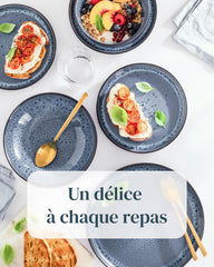 Service de Vaisselle en Grès Ibiza 36 pièces –Ensemble de Vaisselle pour 12 Personnes, Adapté au Lave-Vaisselle et au Micro-Ondes, Pure Living bleu fumé, Assiettes Service de Table