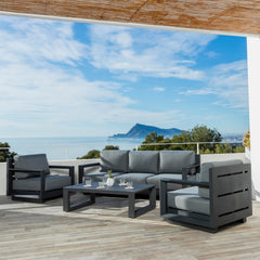 Salon de jardin aluminium 5 places 4 pcs Elba Gris anthracite - Action-sport36 -