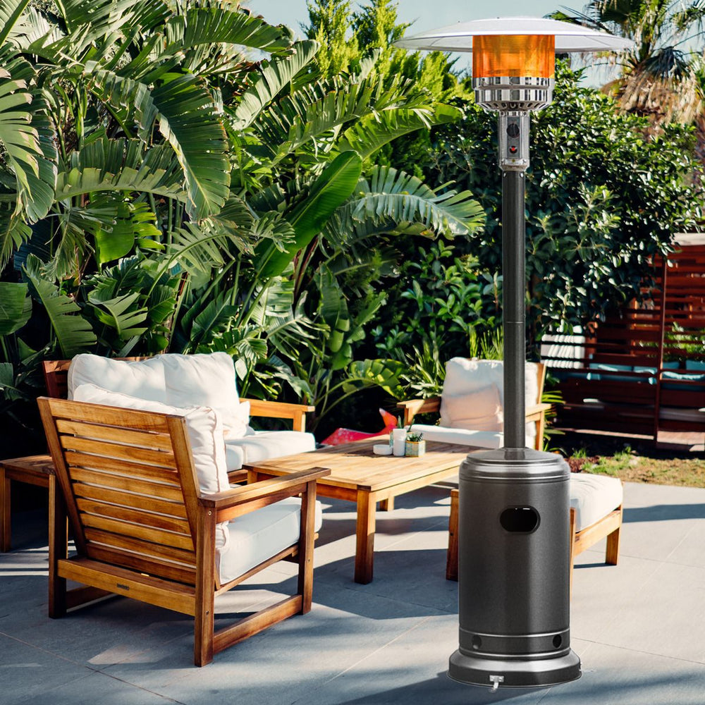 Parasol Chauffage Extrieur Gaz 13KW Rflecteur 82cm avec Dispositif de Anti-basculement Tube 2 Roues Fluide 220cm Noir -