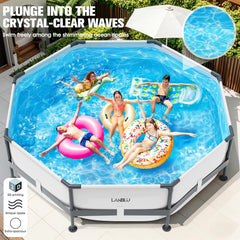 Piscine Tubulaire Ronde 300 x 300 x 76cm,Piscine Hors Sol Ronde avec Matériau Anti-Crevaison,Grande Piscines Steel Frame Adulte Vidange Rapide,Piscines Tubulaire Jardin pour Toute la Famille