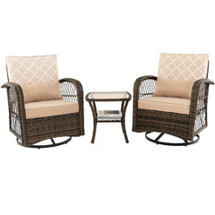 Salon de Jardin Extrieur 3PCS - 2 en Fauteuils Bascule Pivotant 360掳Rotin PE Cadre Mtal our Terrasse Balcon -