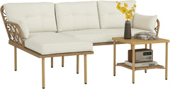 Outsunny Salon de Jardin Exterieur 4 Personnes 3 pièces avec 1 Table Basse Coussins Grand Confort Inclus résine tressée crème
