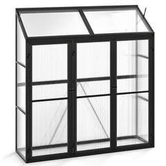Serre de Jardin Extérieure en Aluminium Serre Mini Walk-in avec Lucarne et 3 Portes Fermables Plaques PC Résistantes au Soleil Noir -