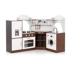 Jeu de Cuisine d'Angle pour Enfants de 3 Ans et Plus en Bois Machine Glaons Porte-serviettes Accessoires Effets Sonores et Lumineux -