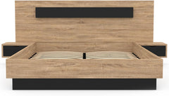 IDMarket - Lit Coffre Santa avec Tables de chevets intégrées et sommier 140x190cm Couleur Bois et Noir