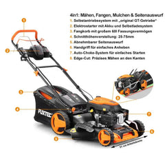 Tondeuse thermique autotracte dmarrage lectrique,196 cm,51 cm - 6 CV,60 L. -