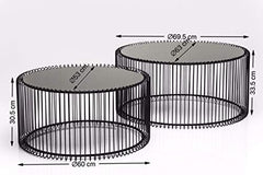 Kare Design Tables Basses Wire, Lot de 2, Noir, Rond, Acier, Plateau de Table en Verre, Diamètre 70/60cm, Style Moderne, Élégante, Table Basse Salon, Deco Intérieur, Décoration Chambre