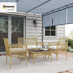 Outsunny Salon de Jardin extérieur 4 pièces canapé 2 Places + 2 fauteuils + 1 Table Basse Plateau Verre trempé Noir 3 Coussins d'assise - métal et résine tressée - Beige