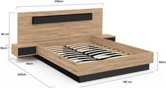 IDMarket - Lit Coffre Santa avec Tables de chevets intégrées et sommier 140x190cm Couleur Bois et Noir