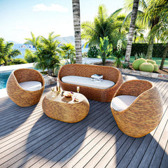 Salon de jardin en rotin 5 places Trinidad Naturel beige - Action-sport36 -