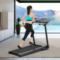 Tapis de Course/Marche Pliable 500W 12 Programmes Prdfinis 0,8-9,6 Km/h Ecran Tactile LED 4 Touches de Raccourci Noir Support pour Ipad -