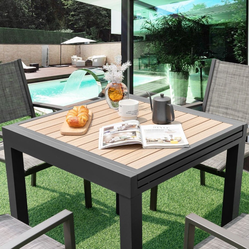 Table de Jardin Extensible en Aluminium Ajustable de 80 160 CM Table Manger Extrieure Rectangulaire pour 4-6 Personnes Naturel -