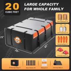 Sailnovo Coffre de Toit Souple de 0,6 m³ avec Tapis antidérapant + 6 Crochets de Porte, Sac de Toit imperméable en PVC pour Voiture avec/sans Porte-Bagages, Noir