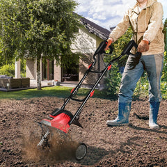 Motobineuse Motoculteur Électrique 1200W Profondeur Travail 22CM Largeur 35CM avec Poignée Pliable Roues Réglables 4 Lames -