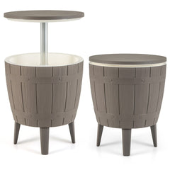 Table Glacière 37L pour Jardin 3 en 1 avec Plateau Télescopique Seau à Glace d'Extérieur pour Cocktails Bière Ø48x58/83cm Marron+Blanc -