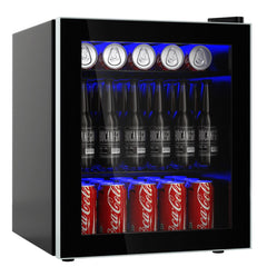 Réfrigérateur et Refroidisseur de Boissons 60 Canettes Mini Frigo avec Porte en Verre & Étagères Amovibles Ajustables (60 Canettes) Noir -