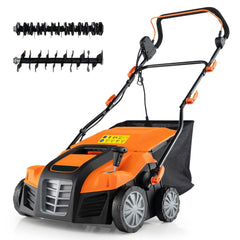 Scarificateur Électrique 2 en 1 de 15A avec Double Interrupteur de Sécurité Réglable Sac de Ramassage 55 L Scarificateur Orange/Vert -