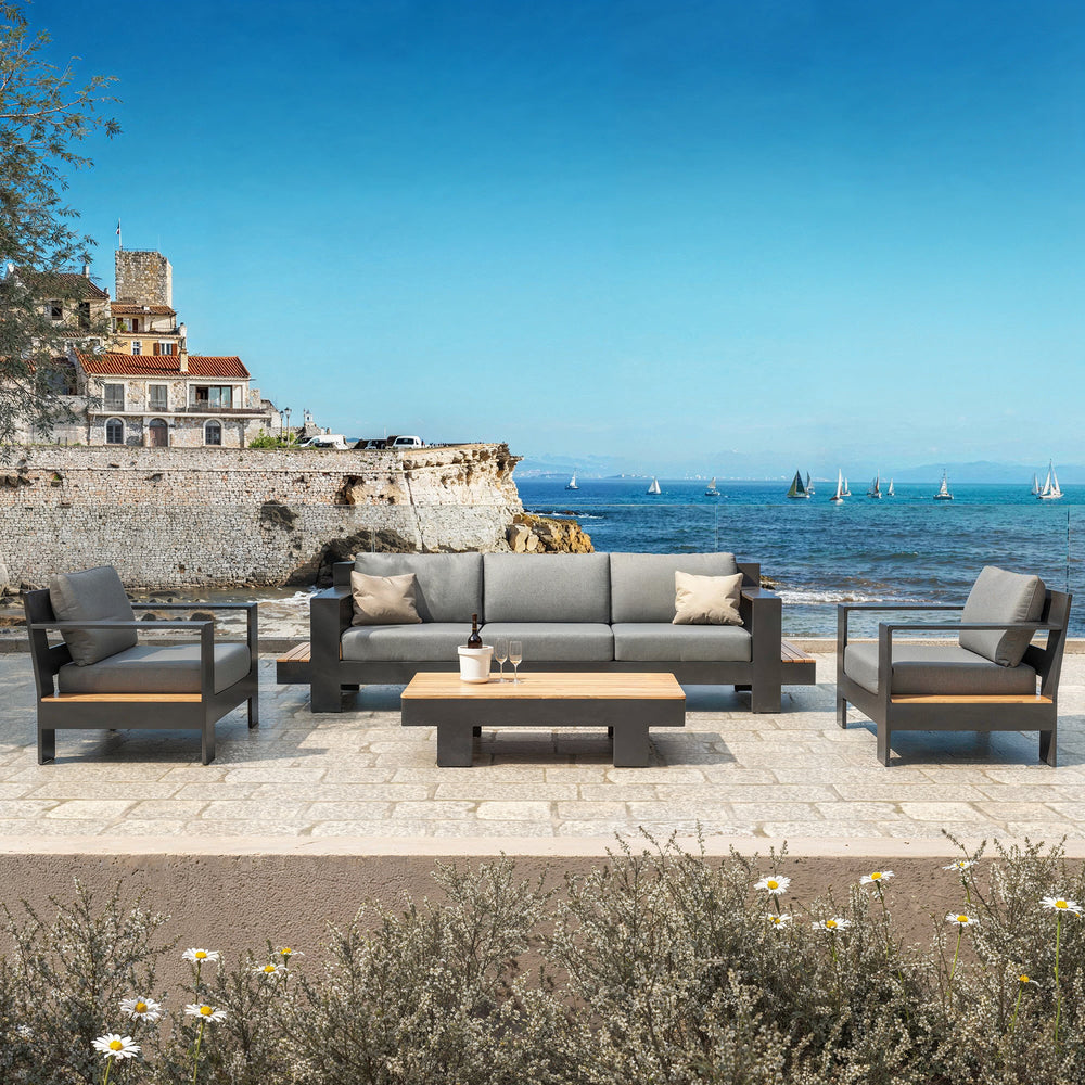 Salon de jardin aluminium et bois teck 5 places Antibes Gris anthracite - Action-sport36 -