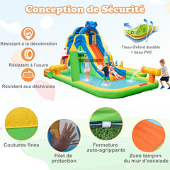 Toboggan Aquatique Gonflable Gant pour Enfants Piscine claboussures sures Mur D'escalade Canons Eau Lancer D'anneaux Cerceau (sans Souffleur) Multicolore -