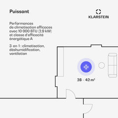 Klarstein Climatiseur Mobile Silencieux, Climatiseur Portable 5 en 1, Mini Climatiseur, Purificateur et Elimination des Odeurs, Mode Nuit, Déshumidificateur d'Air, Faible Conso, 10K BTU, Climatiseurs