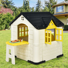 Maison Chef House -Thme Burger Bar - Table de Pique Nique Cabane de Jardin Anti-UV en Plastique 164x124x132 cm Bleu/Rose/Jaune -