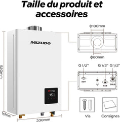 MIZUDO 11L Chauffe-Eau à Gaz Instantané Propane Indoor, avec indicateur LED pour Usage Domestique