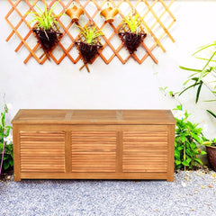 Malle en Bois d’Acacia Coffre Boîte de Rangement 120 x 45 x 45 cm Charge Max 150KG pour Terrasse Jardin ou Cour Nature -