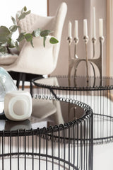 Kare Design Tables Basses Wire, Lot de 2, Noir, Rond, Acier, Plateau de Table en Verre, Diamètre 70/60cm, Style Moderne, Élégante, Table Basse Salon, Deco Intérieur, Décoration Chambre