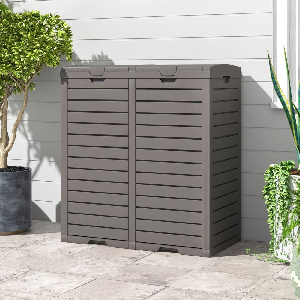 Poubelle d'Extrieur 135 L Poubelle Etanche Double Seau Couvercle Plusieurs Niveaux Bac d'Egouttage Poigne Dcoupe Poubelle Marron -