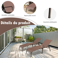 Lot de 2 Chaises longues avec Dossier Réglable Tissu Respirant Structure Robuste en Acier Charge Max 150KG -