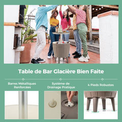 Table Glacire 37L pour Jardin 3 en 1 avec Plateau Tlescopique Seau Glace d'Extrieur pour Cocktails Bire 脴48x58/83cm Marron+Blanc -