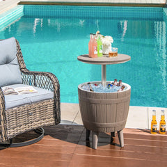 Table Glacire 37L pour Jardin 3 en 1 avec Plateau Tlescopique Seau Glace d'Extrieur pour Cocktails Bire 脴48x58/83cm Marron+Blanc -