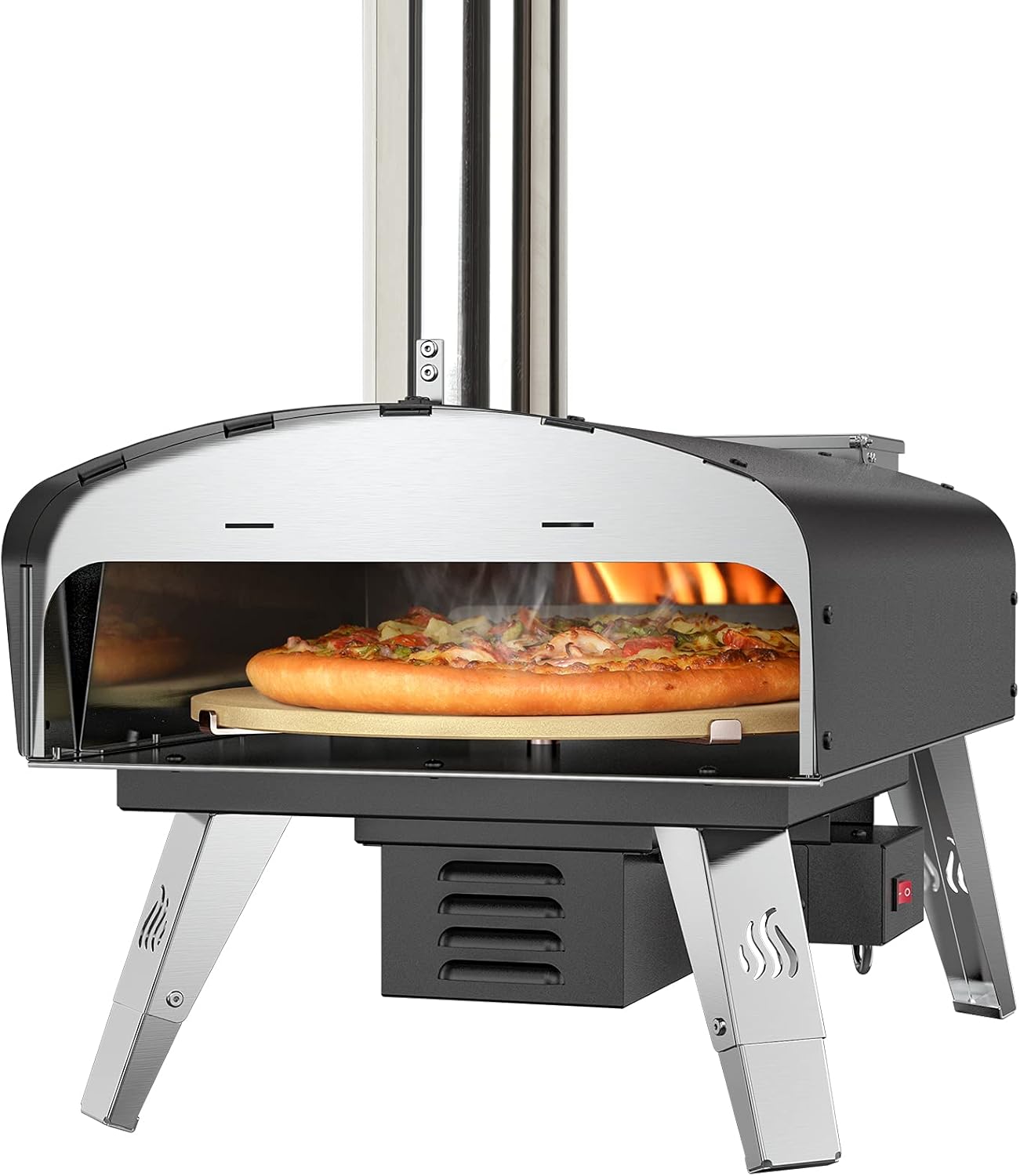 Mimiuo Four à Pizza Noir au Charbon de Bois pellets, Four à Bois Premium pour Jardin avec système de Rotation Automatique, avec Pelle et Pierre à Pizza (Tisserie W-Oven Series)