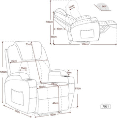 M MCombo Fauteuil Relax électrique Fauteuil de Massage Fauteuil TV Fonction inclinable Vibration Chauffage 7061 Nouveau modèle (Simili Cuir Noir)